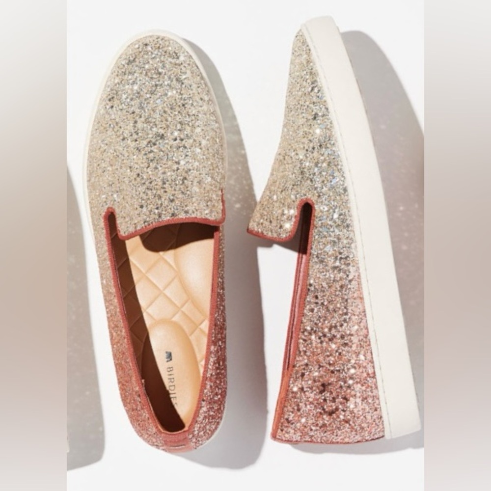 BIRDIES Sz 8 The Swift Glitter Ombré Pixie Dust Pink Silver Sneakers Orig $165